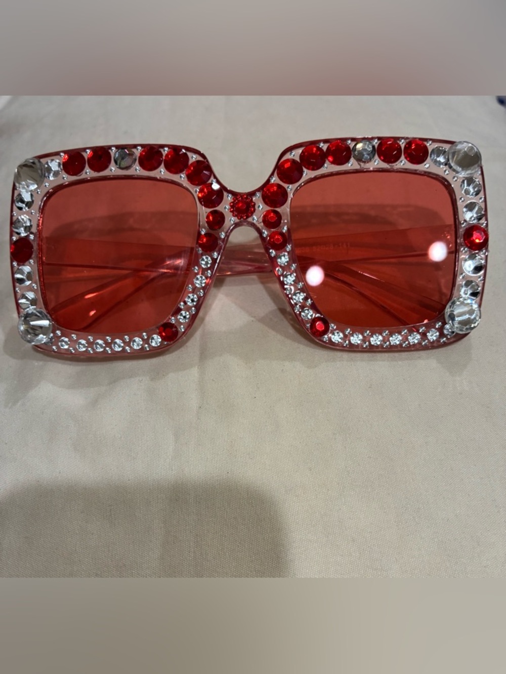 Red Crystal-Embellished Square Sunglasses - Women Accessories customized